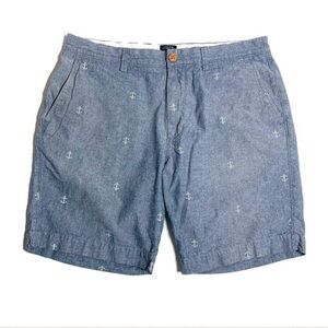 J. Crew Blue Nautical Anchor Print Flat Front Shorts Relaxed Fit
